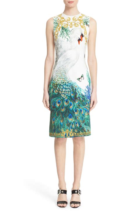 versace collection swan placed print tubino dress multi